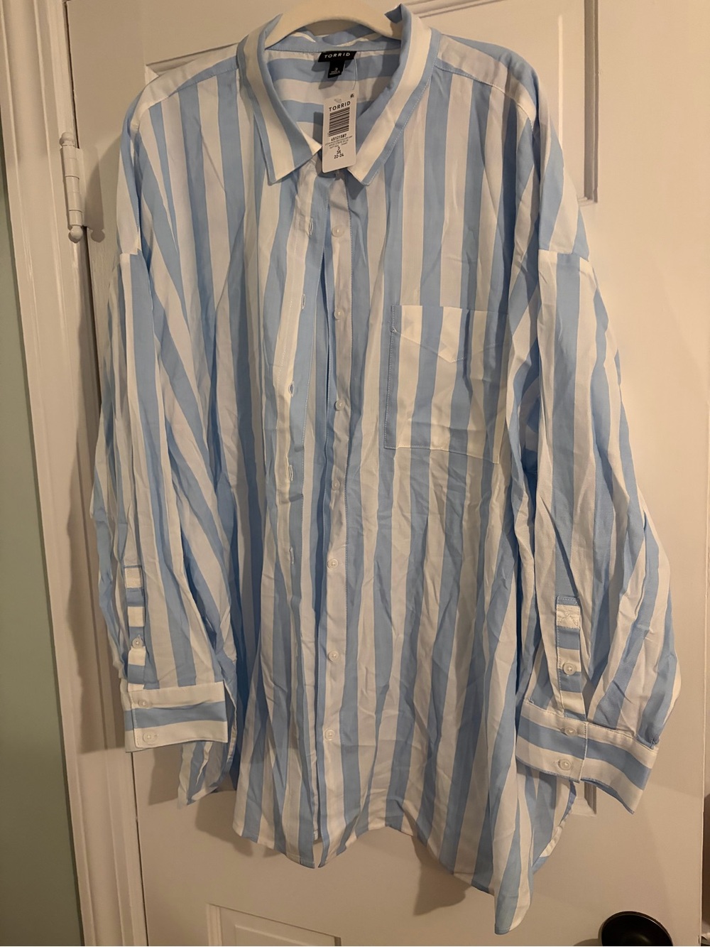 Torrid Oversized Blue & White Striped Button-Up Shirt